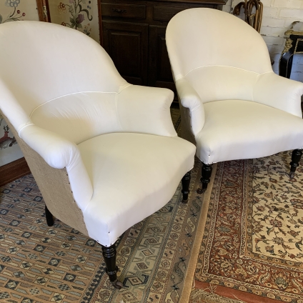 Fabulous Pair Of Antique French "his & Hers" Shaped Armchairs Circa 1900 - Now Sold