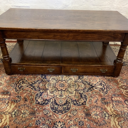 Outstanding Quality Solid Oak Coffee Table With Storage Drawers - Now Sold