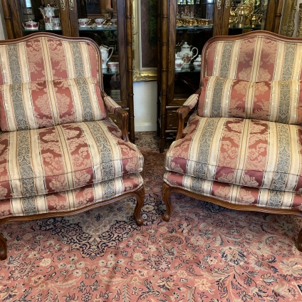 Fabulous Pair Of French Carved Walnut Armchairs Circa 1950 - Now Sold