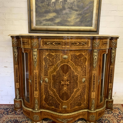 Stunning French Walnut Marquetry Inlaid Marble Top Credenza/side Cabinet - Now Sold
