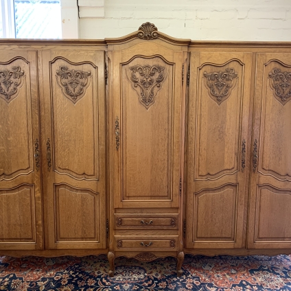Outstanding Quality French Carved Oak Five Door Brakefront Armoire/ Wardrobe - Now Sold