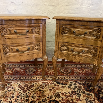 Fabulous Pair Of French Shaped Carved Oak Bedside Drawers/cabinet - Now Sold