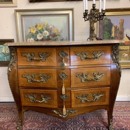 Stunning French Inlaid Shaped Walnut And Ormolu Marble Top Commode/chest - Now Sold