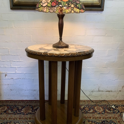 Fabulous Art Deco Round Carved Walnut Marble Top Stand/table Circa 1920 - Now Sold