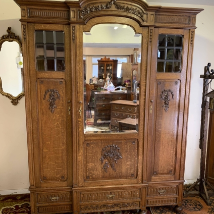 Fabulous Antique French Carved Oak Brakefront Mirror Door Armoire/wardrobe - Now Sold