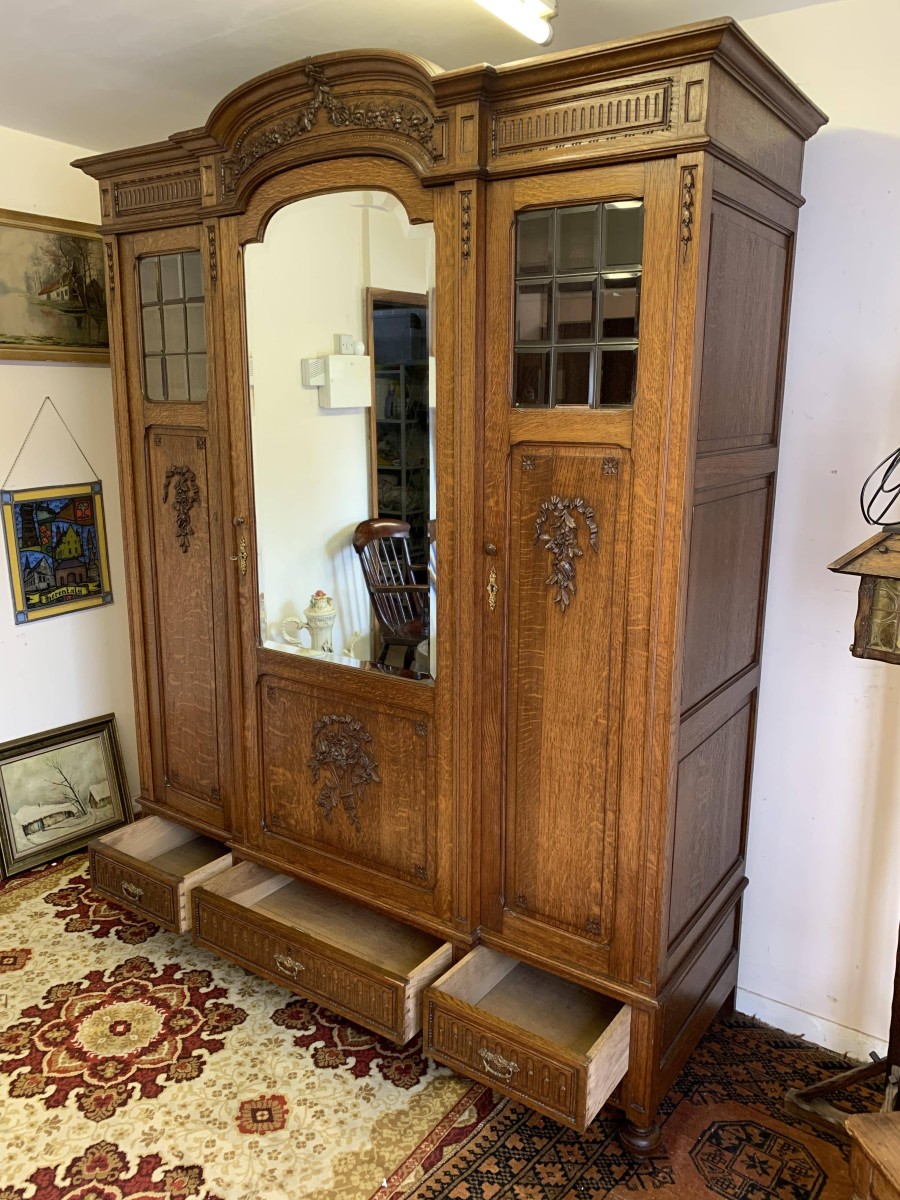 Fabulous Antique French Carved Oak Brakefront Mirror Door Armoire/wardrobe - Now Sold - Image 12