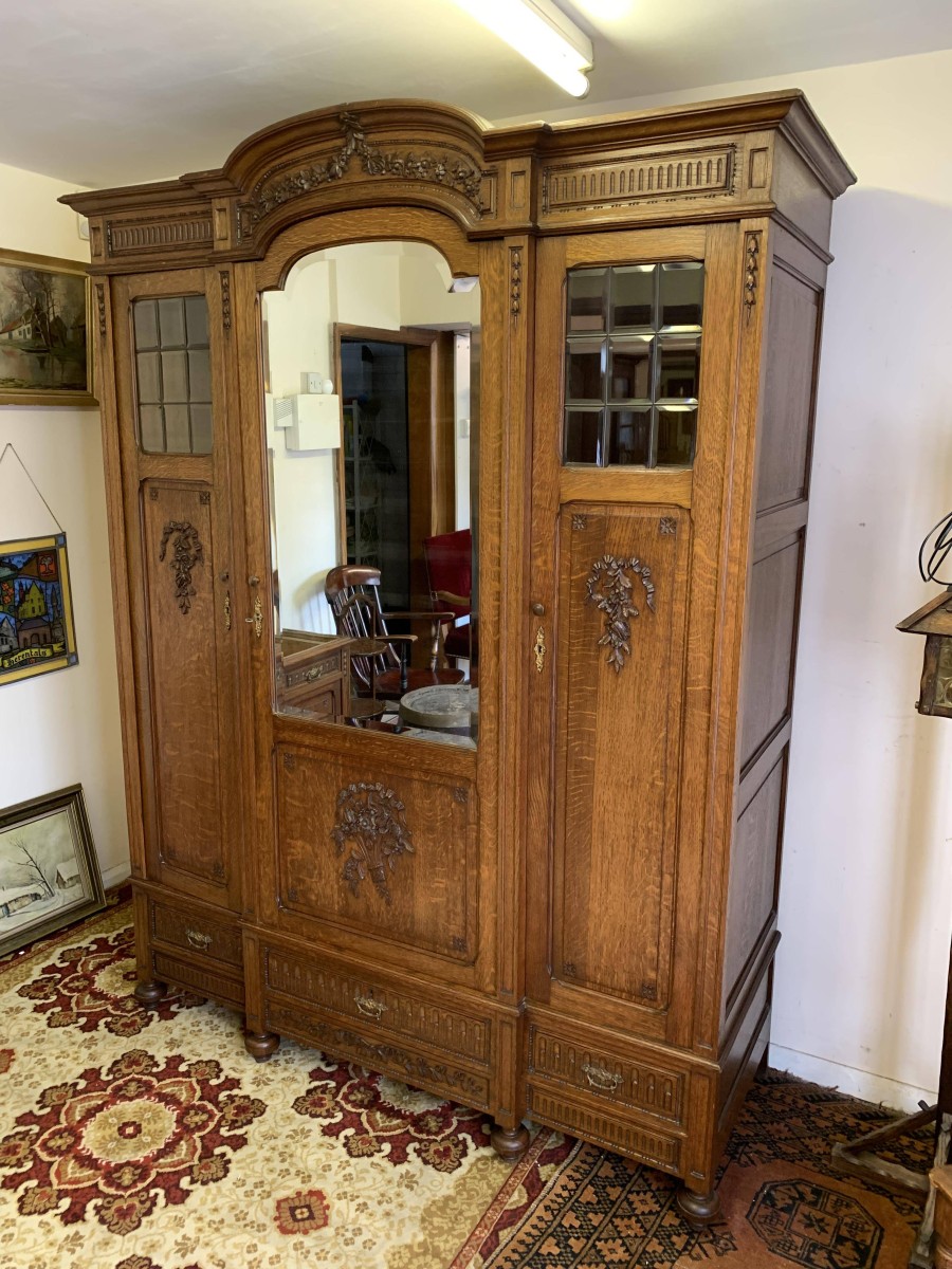 Fabulous Antique French Carved Oak Brakefront Mirror Door Armoire/wardrobe - Now Sold - Image 2
