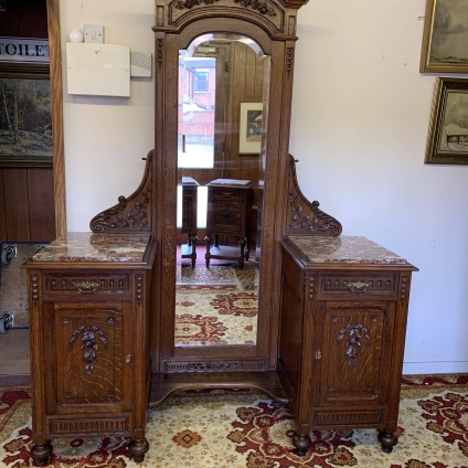 Fantastic Antique French Carved Oak Marble Topped Dressing Table - Now Sold