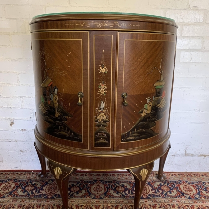 Fabulous Antique Chinoiserie Two Door Demi Lune Cabinet Circa 1920 - Now Sold