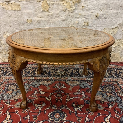 Fabulous French Carved Oak Round Glass Topped Coffee Table - Now Sold