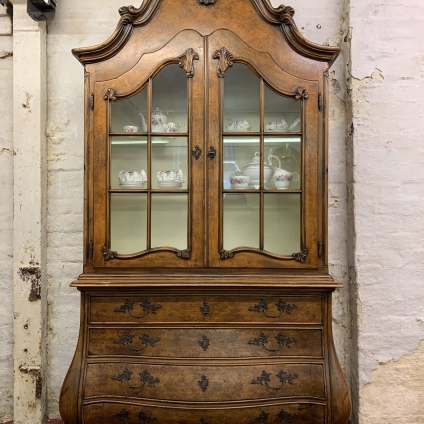 Stunning French Walnut Glazed Bombe Cabinet