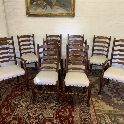 Quality Oak Set Of Ten Ladder Back Royal Oak Dining Chairs - Now Sold