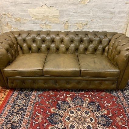 Fabulous Quality Olive Green Three Seater Chesterfield Sofa/settee - Now Sold