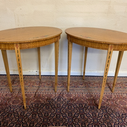 Stunning Pair Of Painted Satinwood Oval Tables - Now Sold
