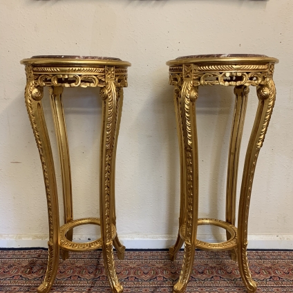 Fabulous Pair Of Carved Gilt Wood Marble Top Stands - Now Sold