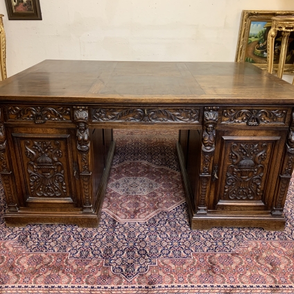 Outstanding Quality Anntique French Carved Oak Partners Desk - Now Sold