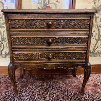 Fantastic French Carved Oak Chest Of Three Drawers - Now Sold