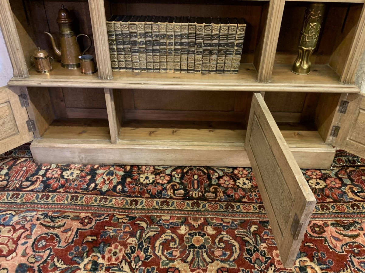 Antique Limed Gothic Large Open Bookcase With Cupboards Below Circa 1900 - Now Sold - Image 13