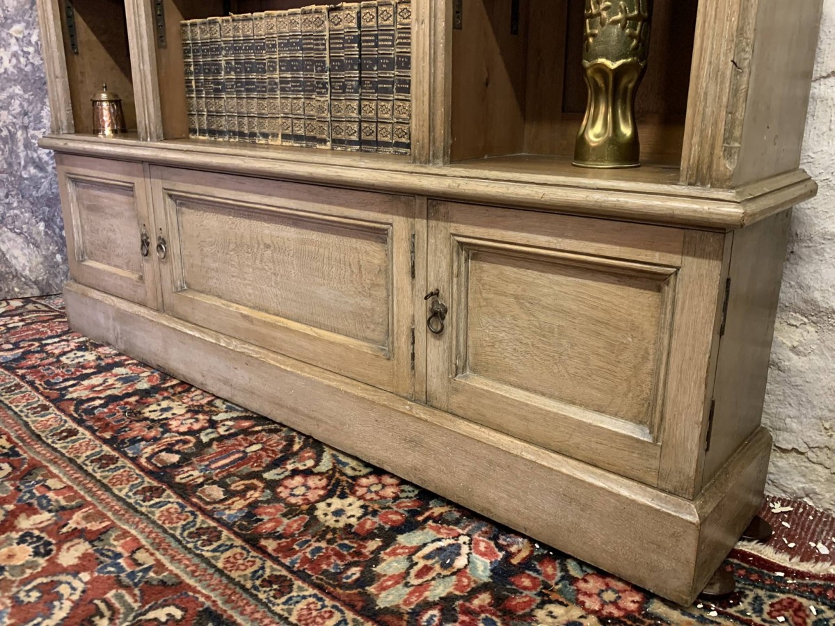 Antique Limed Gothic Large Open Bookcase With Cupboards Below Circa 1900 - Now Sold - Image 6