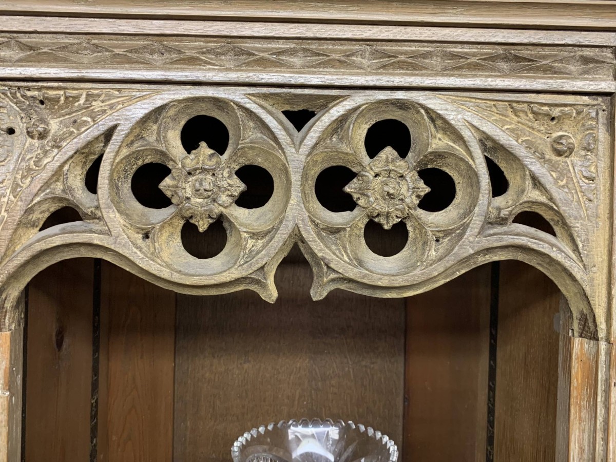 Antique Limed Gothic Large Open Bookcase With Cupboards Below Circa 1900 - Now Sold - Image 7