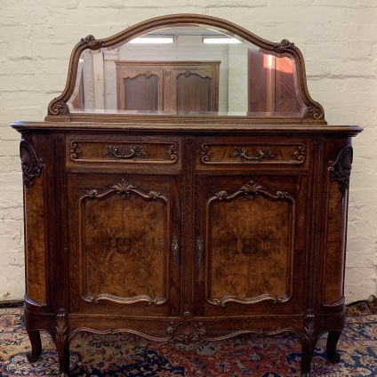 Antique French Carved Oak And Walnut Mirrored Credenza/sideboard Circa 1920 - Now Sold
