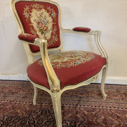 Fabulous French White & Gilt Shaped Needlepoint Armchair - Now Sold