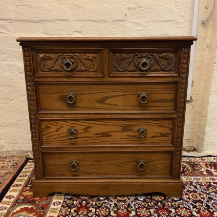 Outstanding Quality Carved Oak Jaycee Chest Of Five Drawers - Now Sold