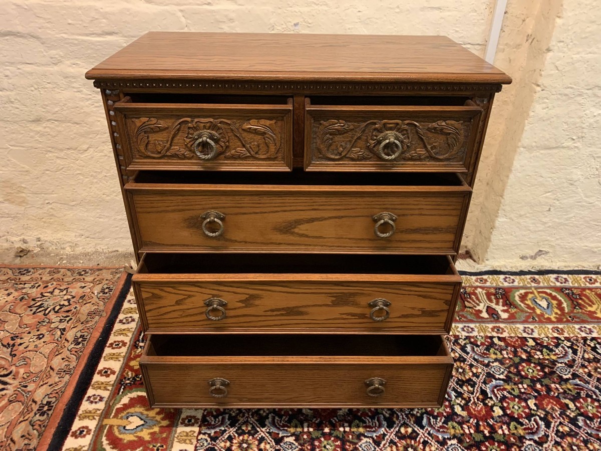 Outstanding Quality Carved Oak Jaycee Chest Of Five Drawers - Now Sold - Image 10