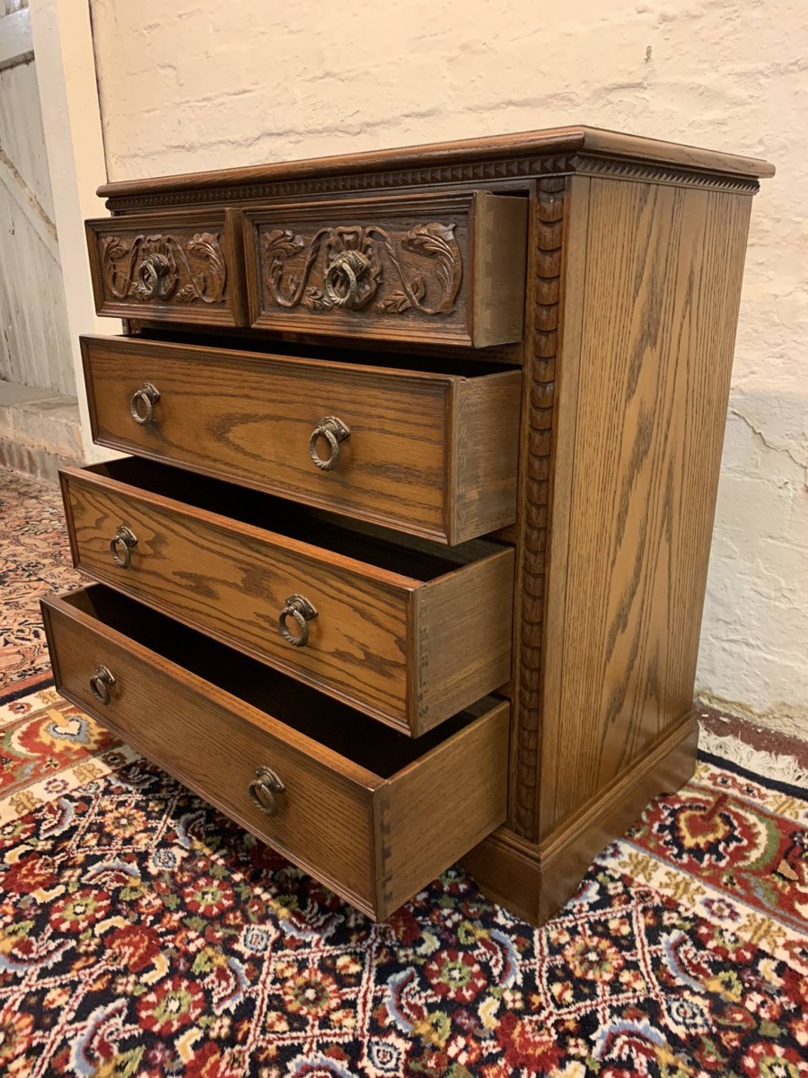 Outstanding Quality Carved Oak Jaycee Chest Of Five Drawers - Now Sold - Image 12