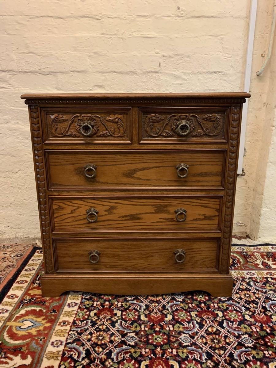 Outstanding Quality Carved Oak Jaycee Chest Of Five Drawers - Now Sold - Image 2