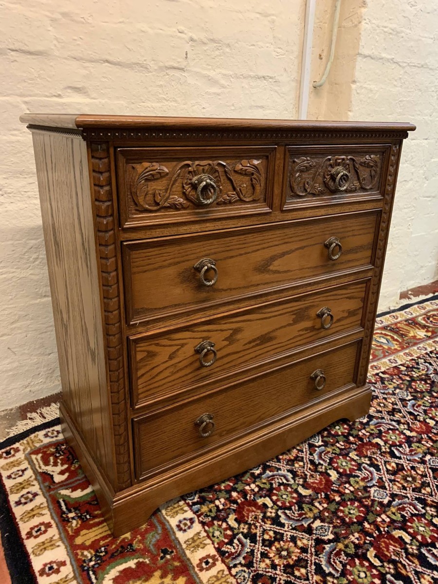 Outstanding Quality Carved Oak Jaycee Chest Of Five Drawers - Now Sold - Image 3