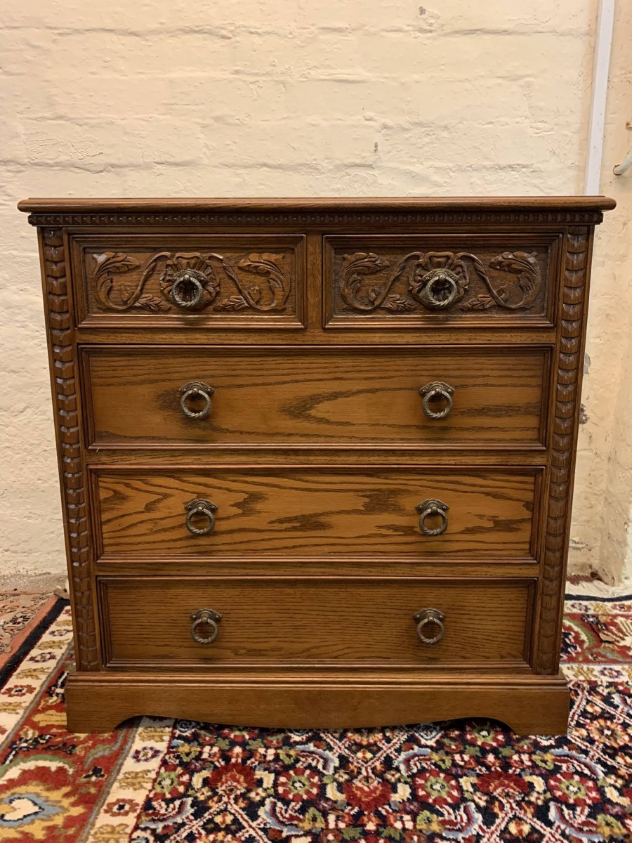 Outstanding Quality Carved Oak Jaycee Chest Of Five Drawers - Now Sold - Image 4