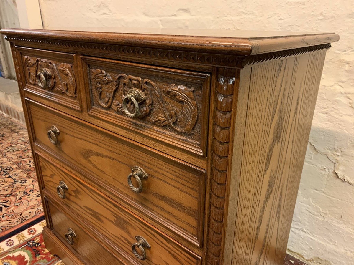 Outstanding Quality Carved Oak Jaycee Chest Of Five Drawers - Now Sold - Image 8