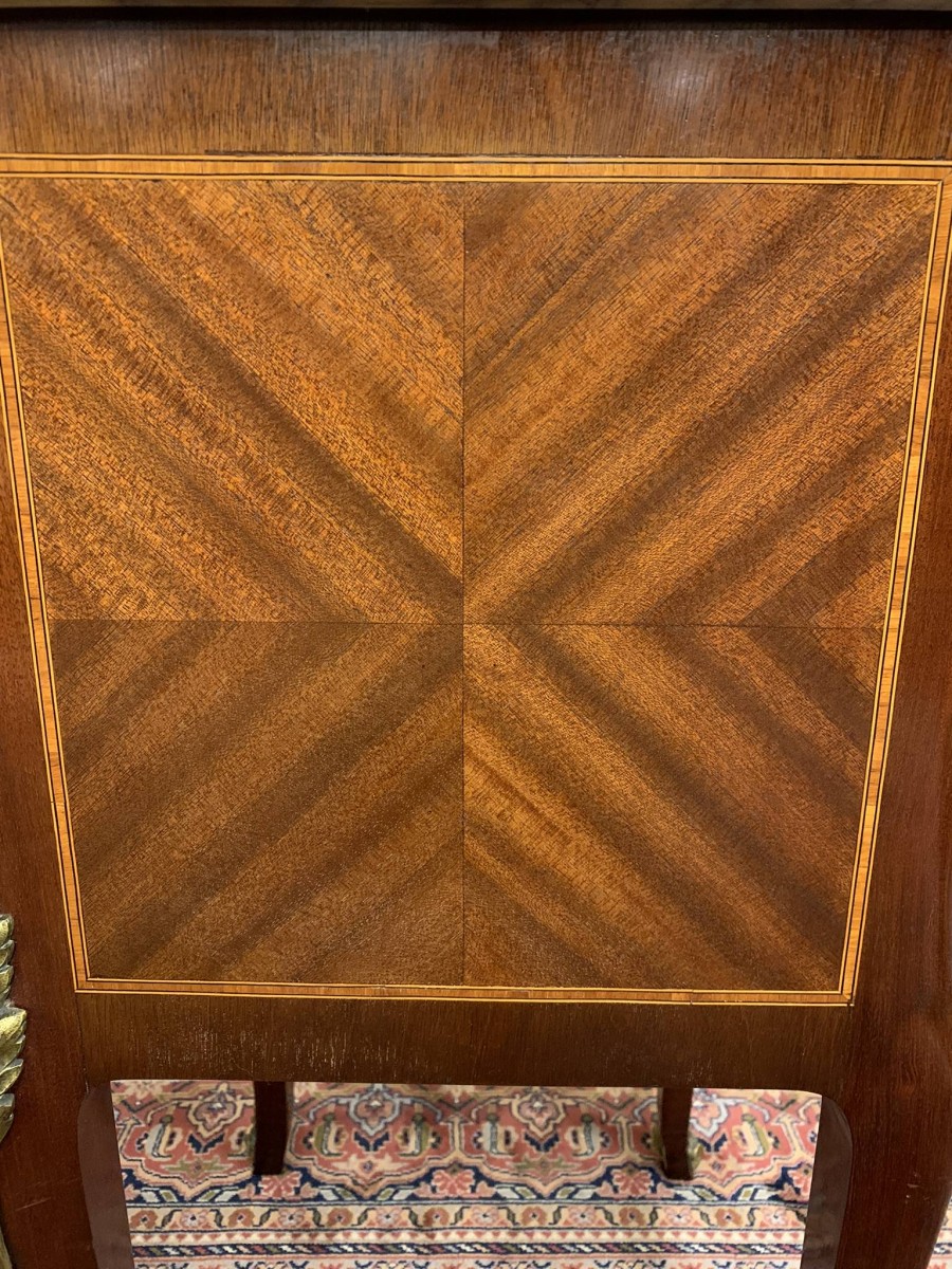 Antique French Louis Xv Inlaid Mahogany & Gilt Marble Top Bedside Cabinets - Now Sold - Image 13