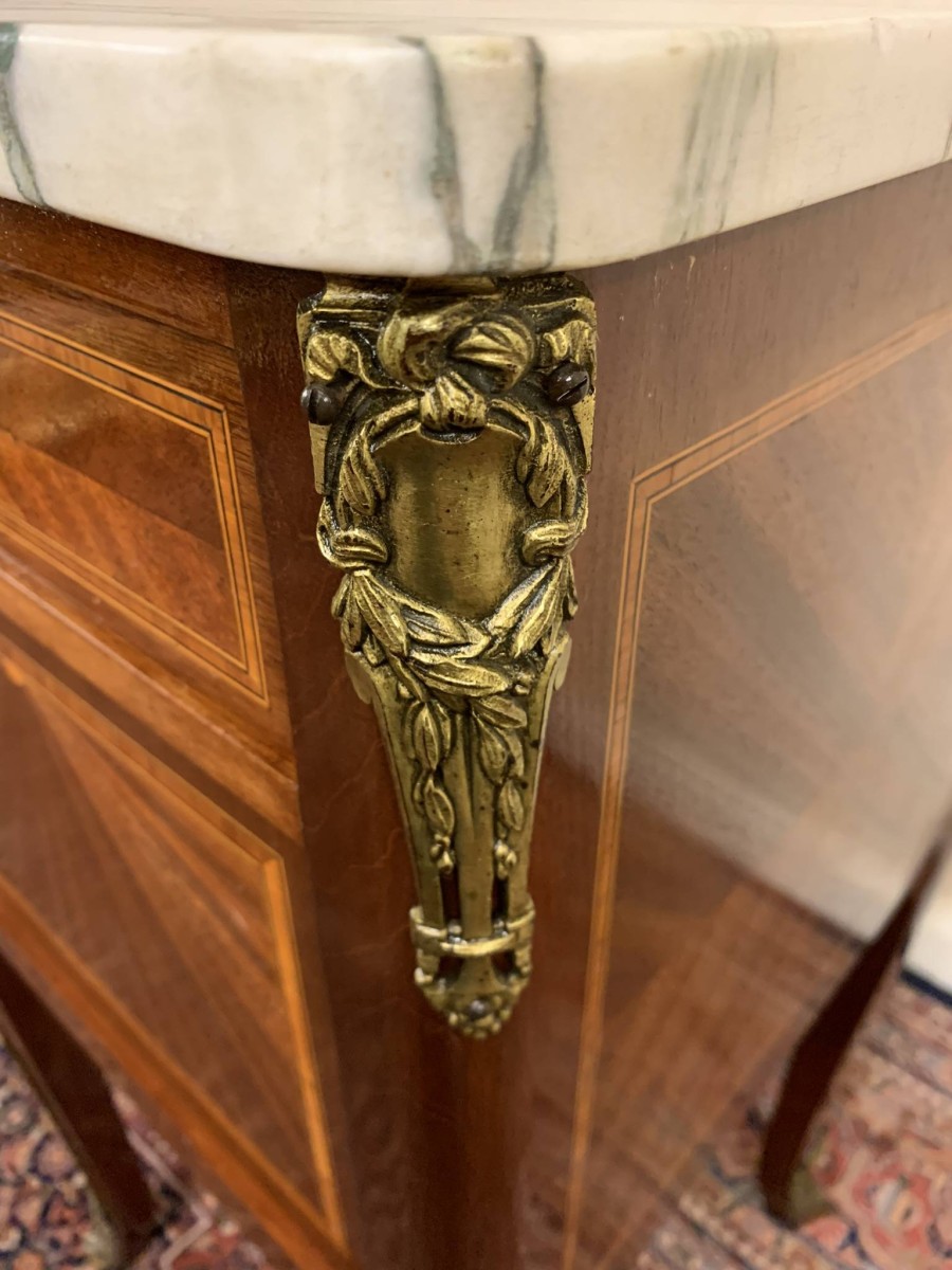 Antique French Louis Xv Inlaid Mahogany & Gilt Marble Top Bedside Cabinets - Now Sold - Image 18