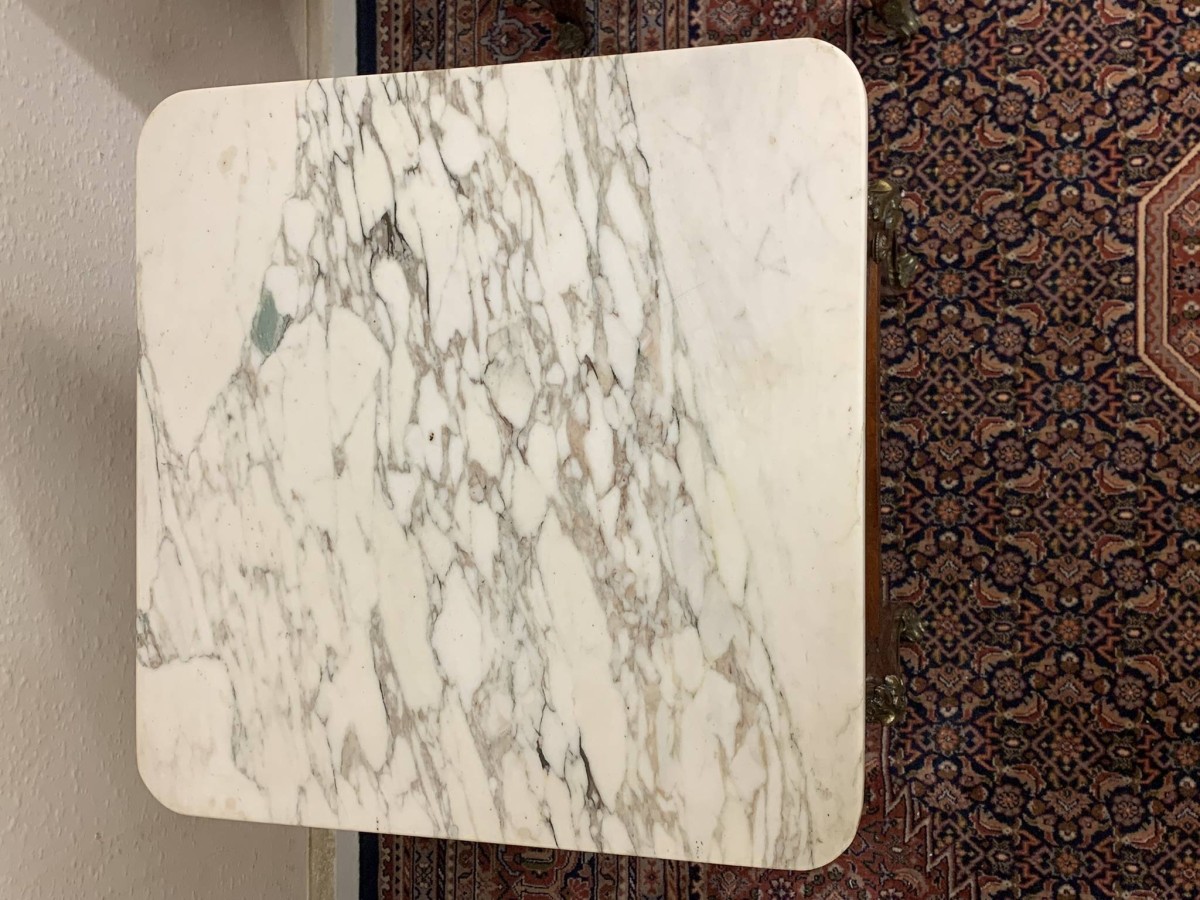 Antique French Louis Xv Inlaid Mahogany & Gilt Marble Top Bedside Cabinets - Now Sold - Image 5