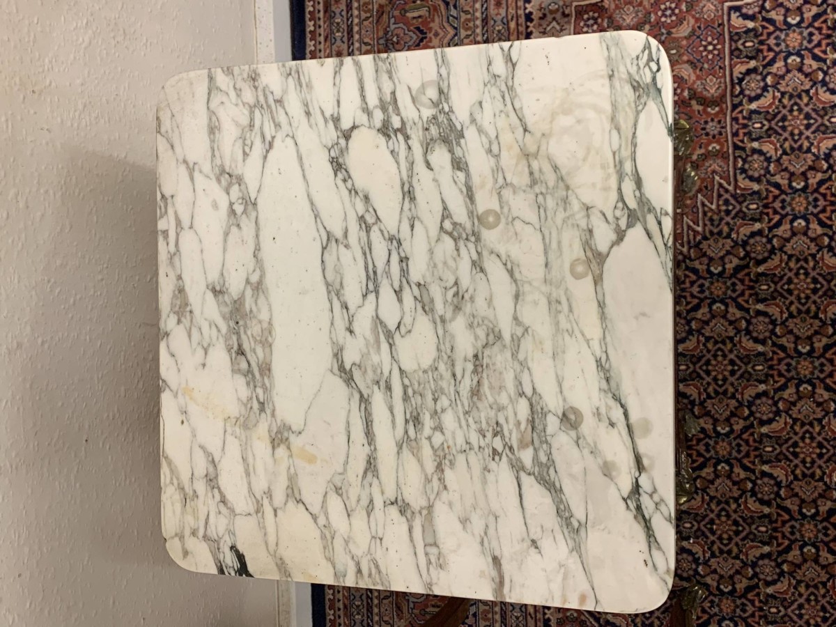 Antique French Louis Xv Inlaid Mahogany & Gilt Marble Top Bedside Cabinets - Now Sold - Image 6