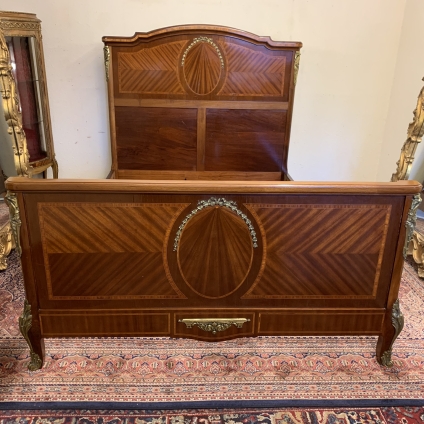Outstanding Quality Antique French Louis Xv Inlaid Mahogany Kingsize Bed - Now Sold