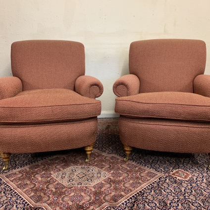 Superb Quality Pair Of Antique Style Upholstered Armchairs - Now Sold