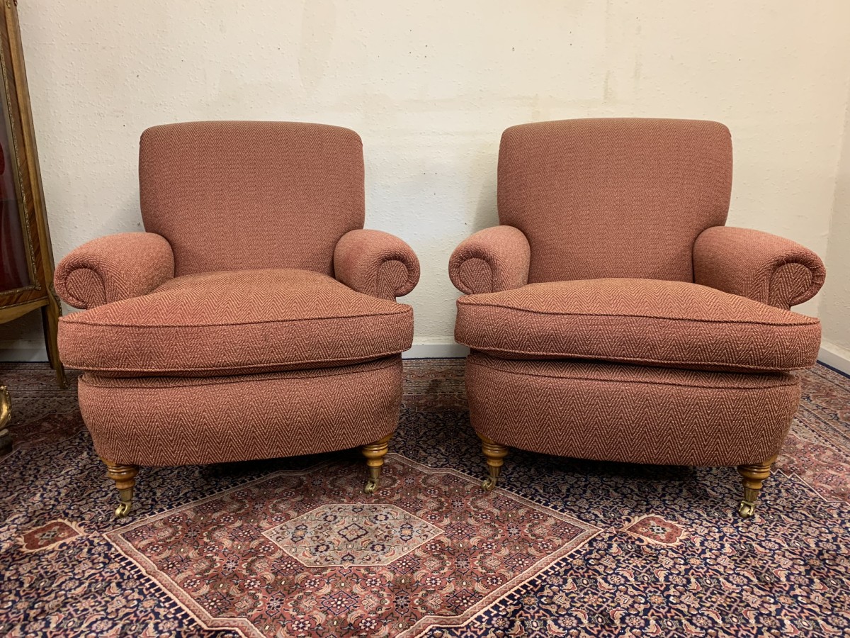 Superb Quality Pair Of Antique Style Upholstered Armchairs - Now Sold