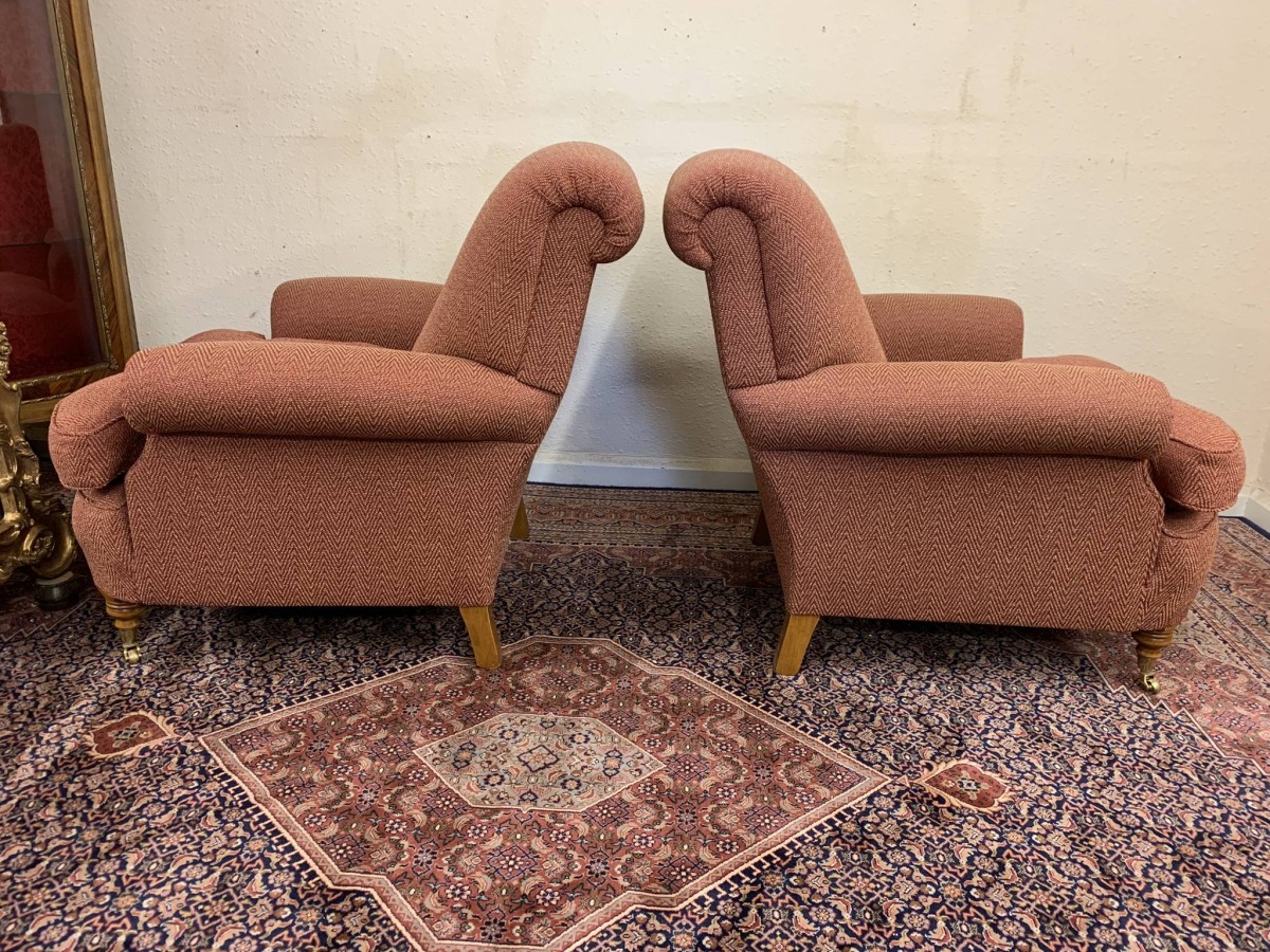 Superb Quality Pair Of Antique Style Upholstered Armchairs - Now Sold - Image 11