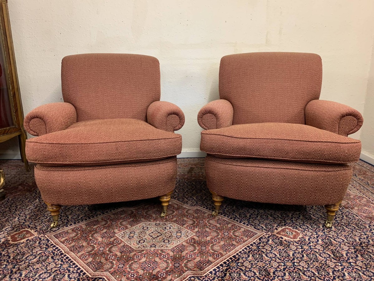Superb Quality Pair Of Antique Style Upholstered Armchairs - Now Sold - Image 2
