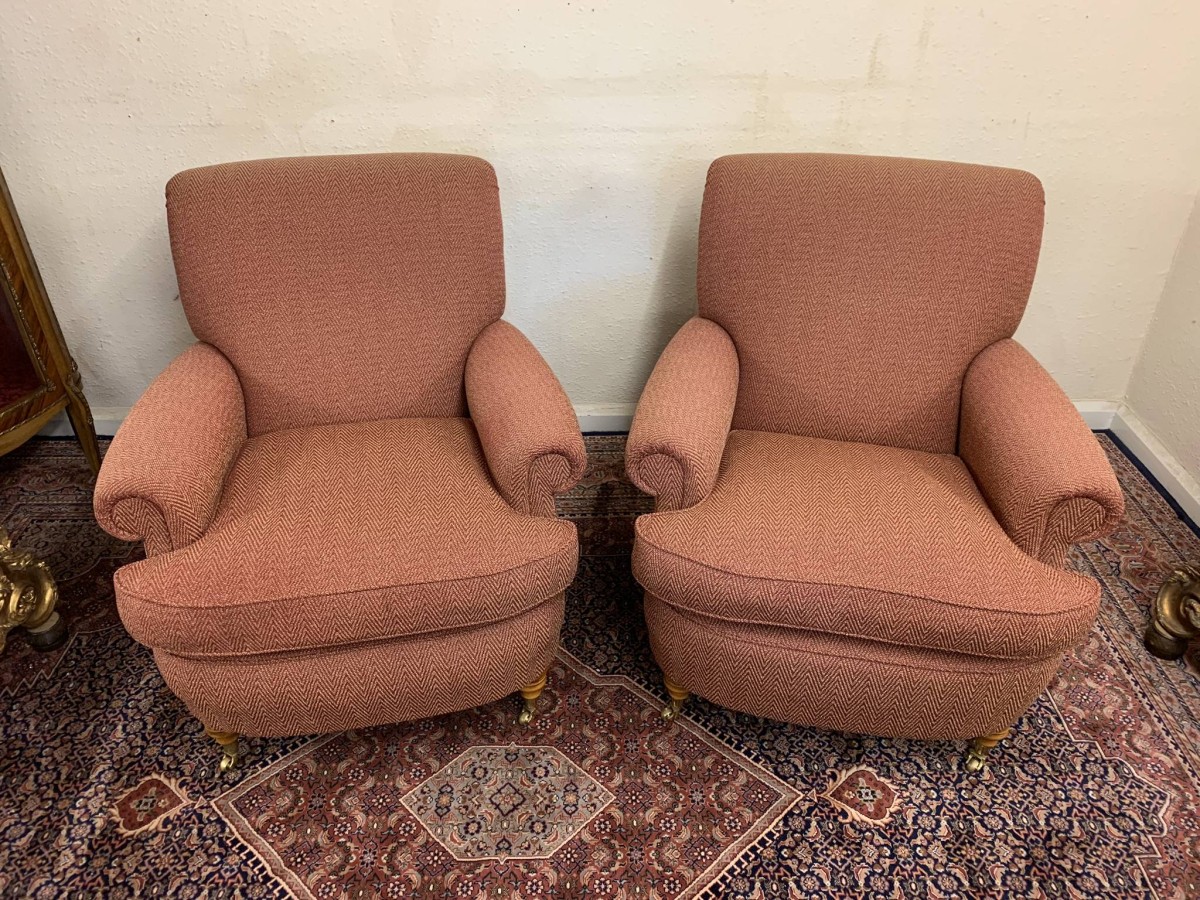 Superb Quality Pair Of Antique Style Upholstered Armchairs - Now Sold - Image 3