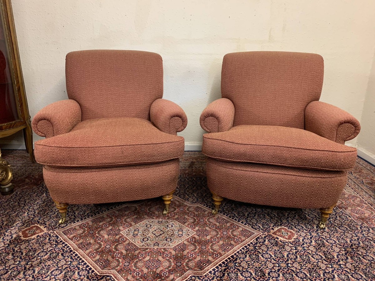 Superb Quality Pair Of Antique Style Upholstered Armchairs - Now Sold - Image 5