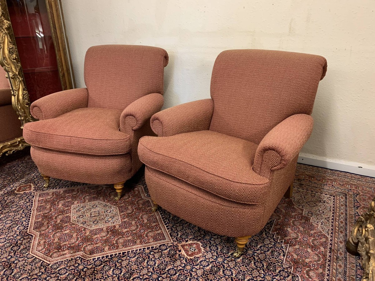 Superb Quality Pair Of Antique Style Upholstered Armchairs - Now Sold - Image 6