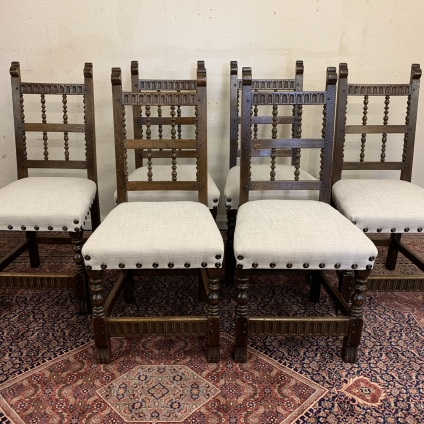 Outstanding Quality Set Of Six Carved Oak Nigel Rupert Griffiths Chairs