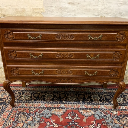 Stylish French Carved Oak Chest Of Three Drawers - Now Sold