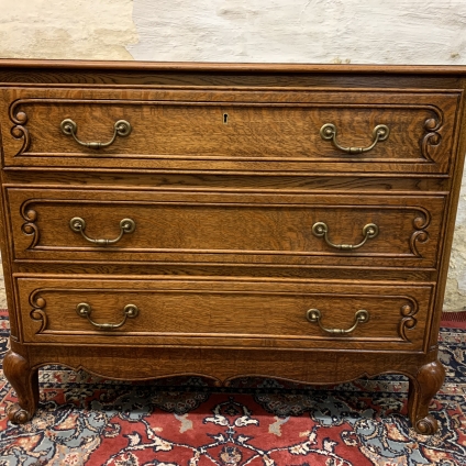 Fantastic Quality French Carved Oak Chest Of Three Drawers