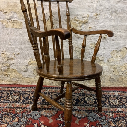 Antique Farmhouse Elm Seated Spindle Back "penny" Armchair Circa 1890