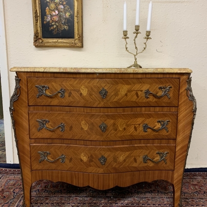 Stunning French Marquetry Inlaid Marble Topped Commode/chest Circa 1930 - Now Sold